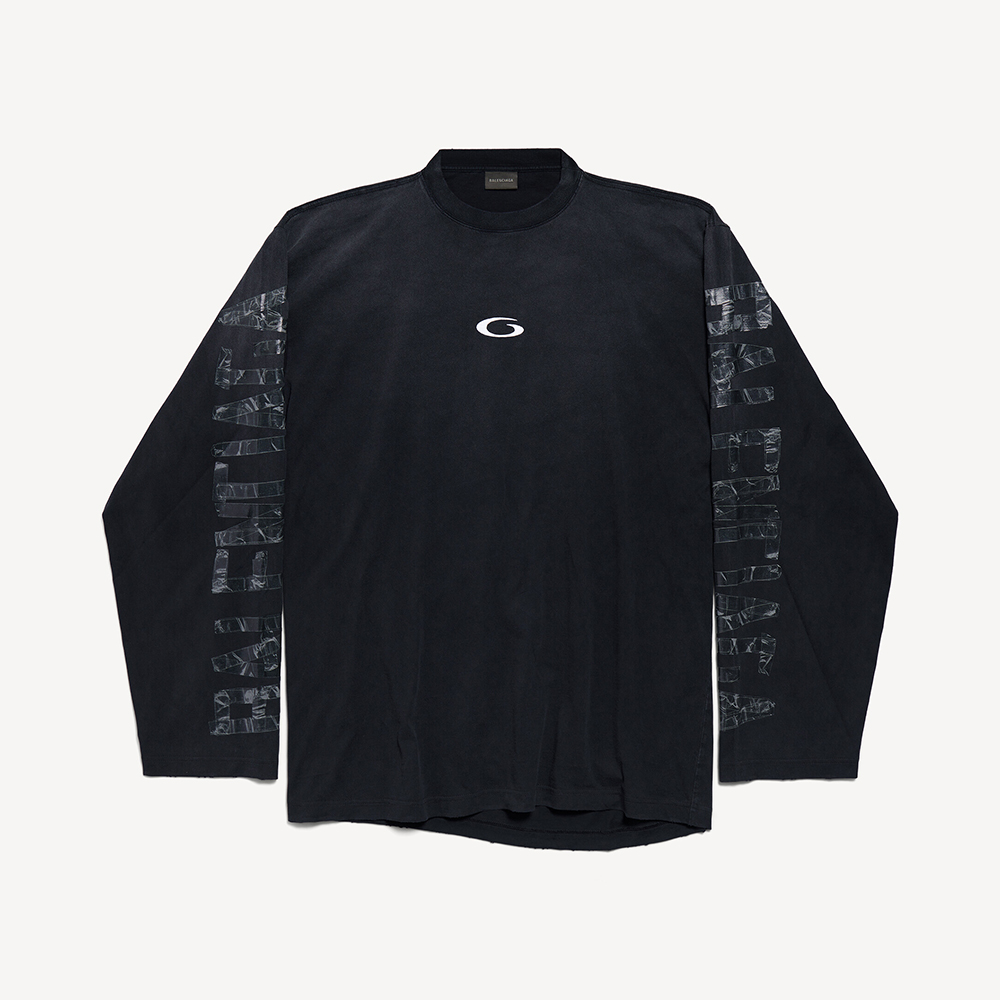NIGO Balenciaga Top-quality Version Men's Transparent Tape Shifted Oversized Long Sleeve T-shirt in Faded Black#nigo376444 - 2