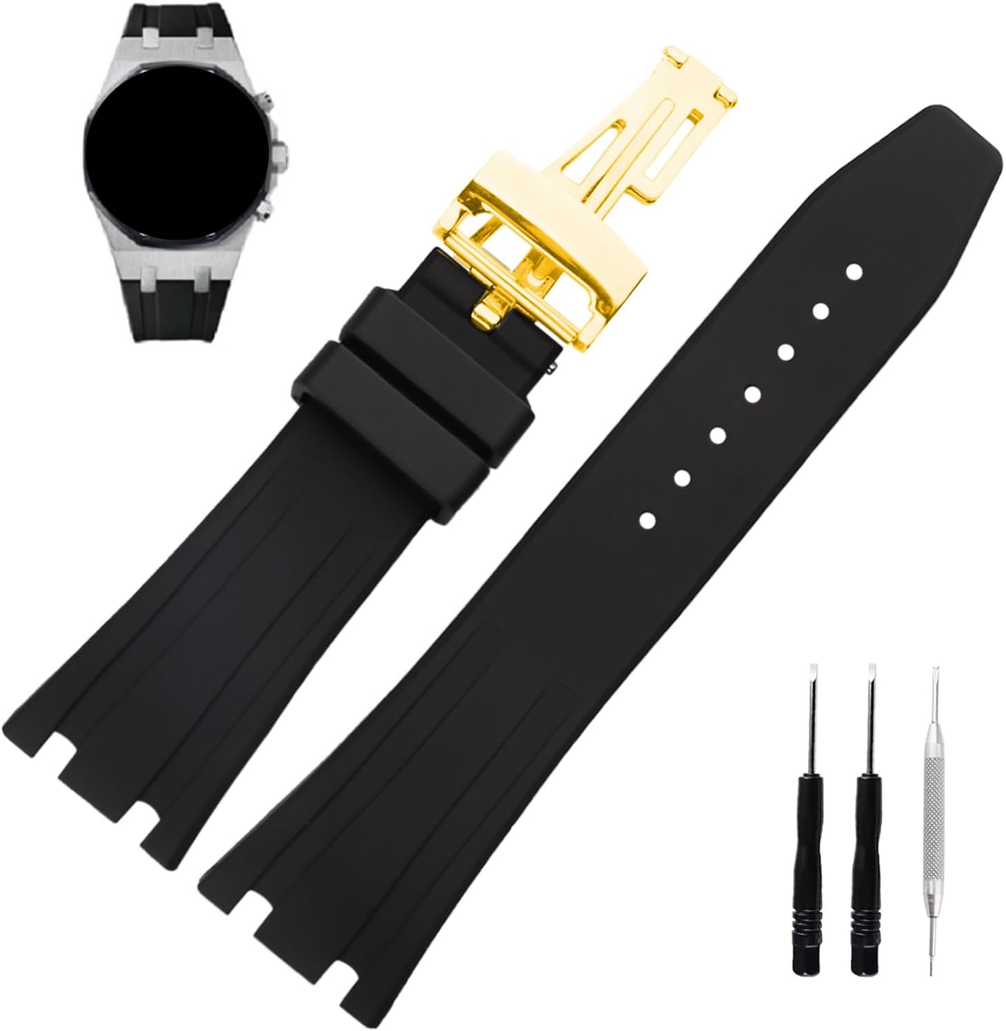 MMBAY Rubber 26MM Watch Bands Compatible Fit for Audemars Piguet AP Royal Oak Offshore 15703(Women's style) 15400 15202 26331 Silicone Strap Wirstband for Men and Women Waterproof Bracelet Watch accessories