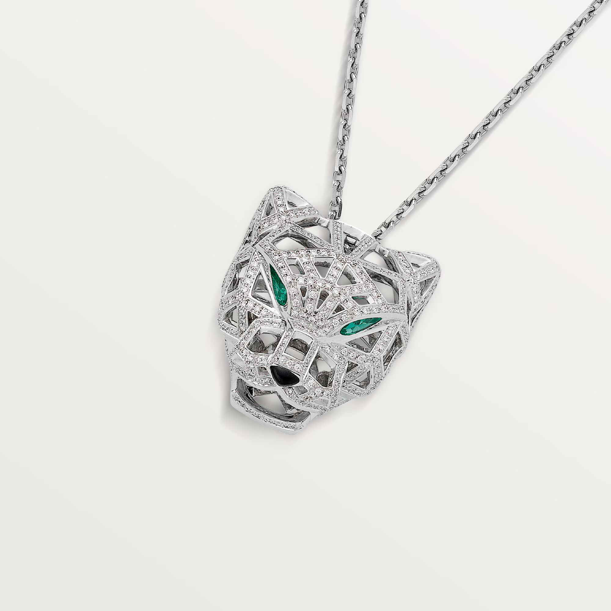 Carty Panther Lace Necklace, White Gold, Paved Moissanite