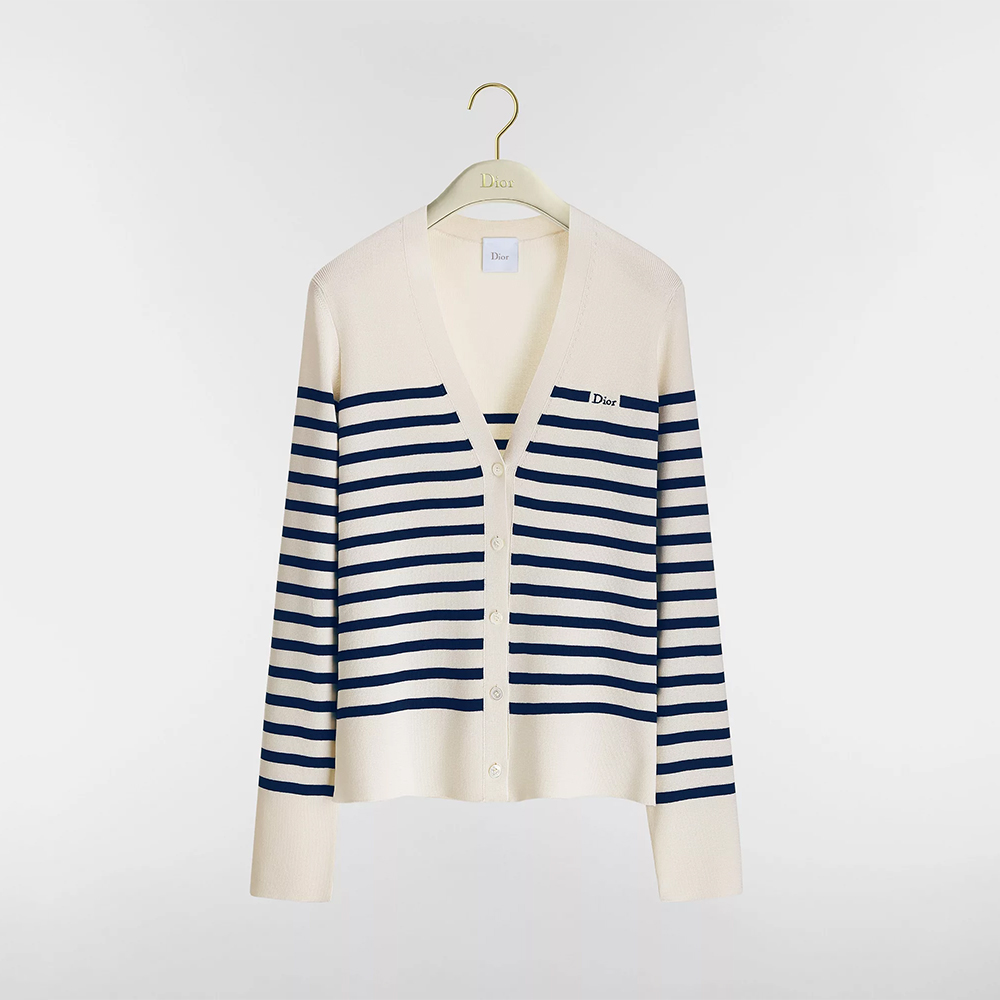 DIOR Dioriviera Dior Marinière Cardigan Ecru and Navy Blue Silk and Cotton Knit #396970