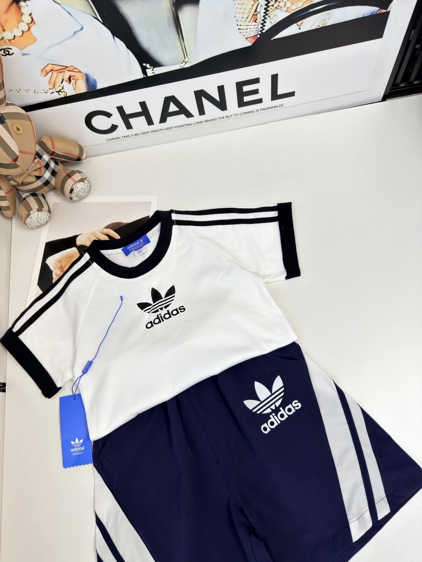 Adidas Unisex Kids 2-Piece Three Stripes Trefoil Cotton Short Sleeve Tee & Athletic Shorts Set Boys Girls