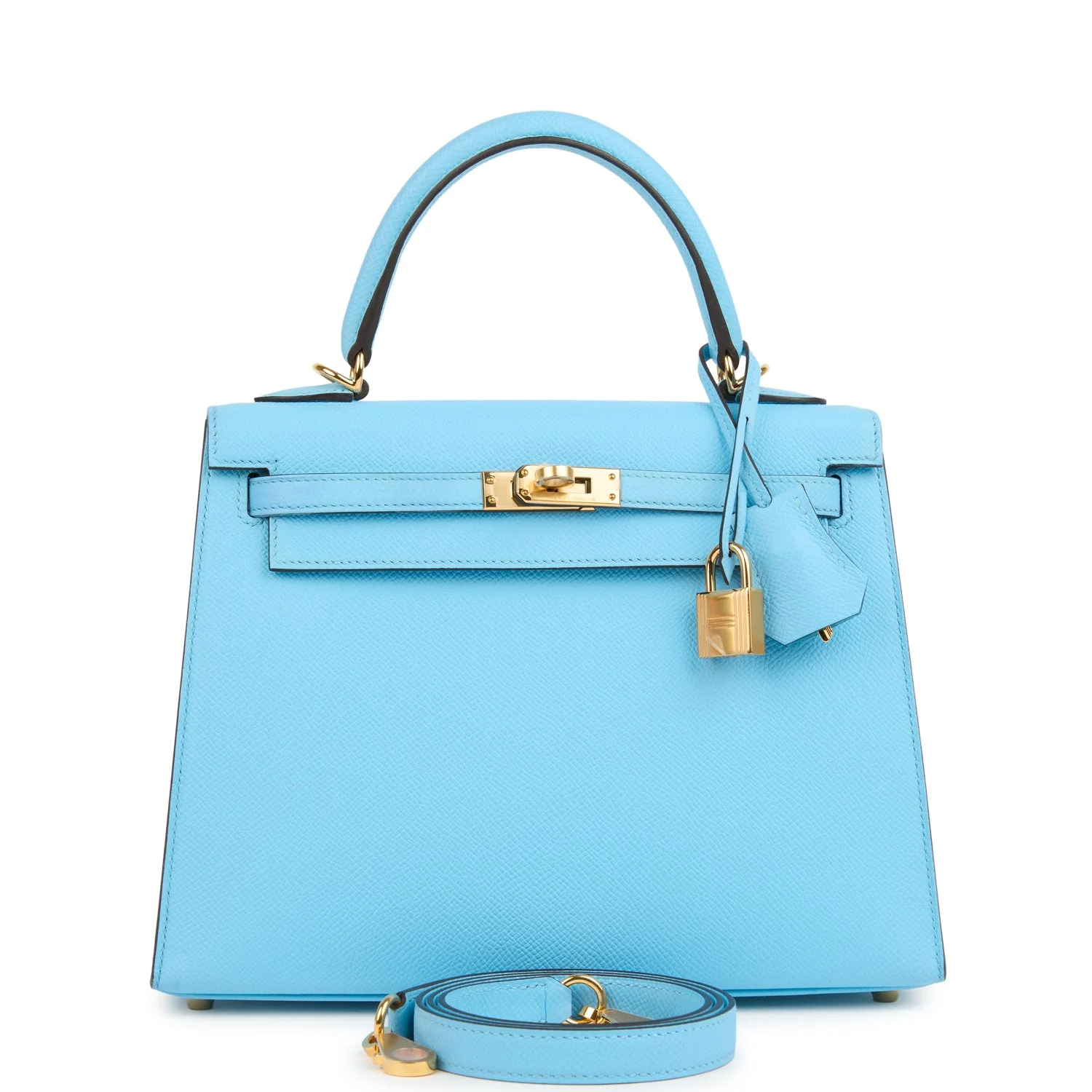 Hermes Kelly Sellier  Celeste Epsom Gold Hardware