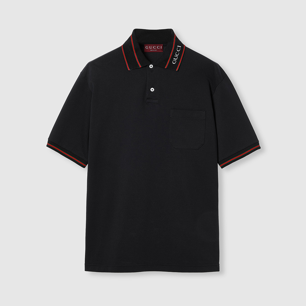 Gucci Cotton Piquet Polo Shirt in Black #384702