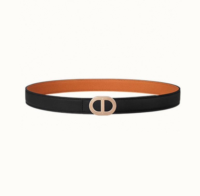 [TOP] HERMES Calfskin Belt 24mm - Black and Orange - 711 Luxury