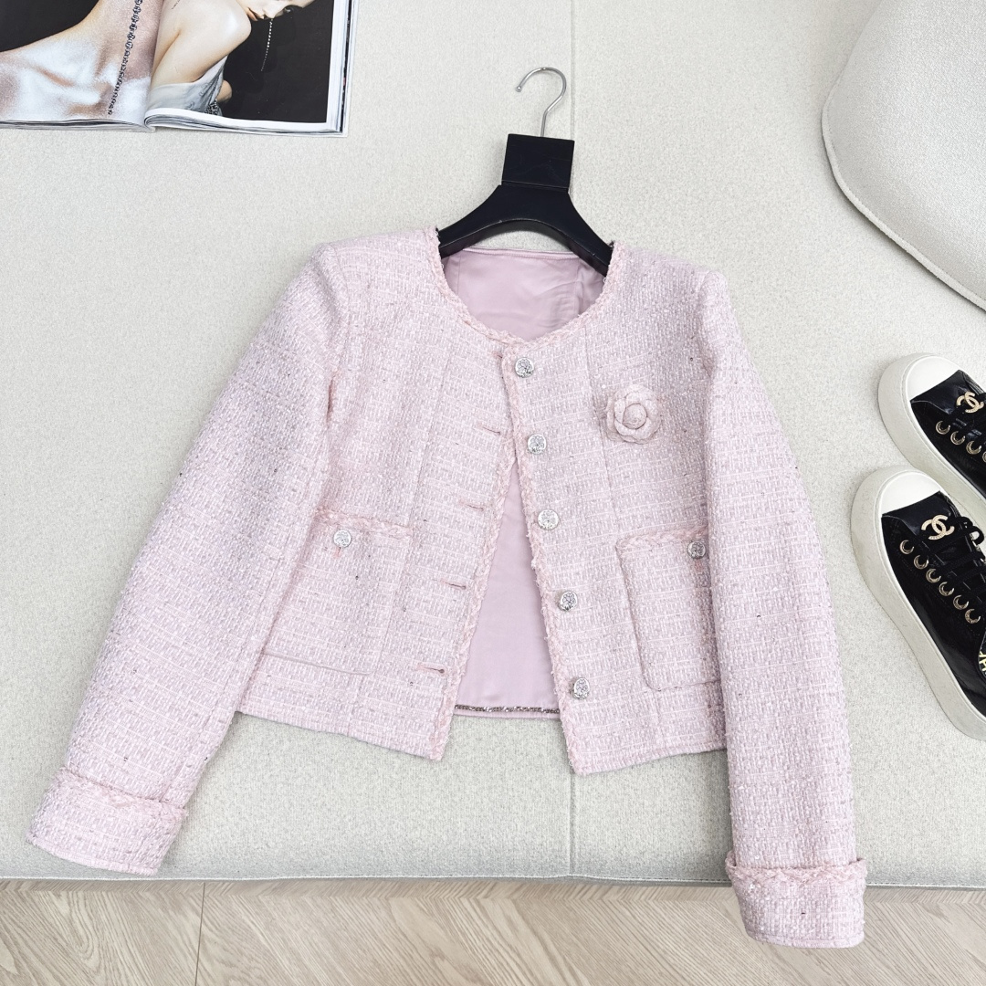 [TOP] CHANEL  Short Woven Jacket - Pink