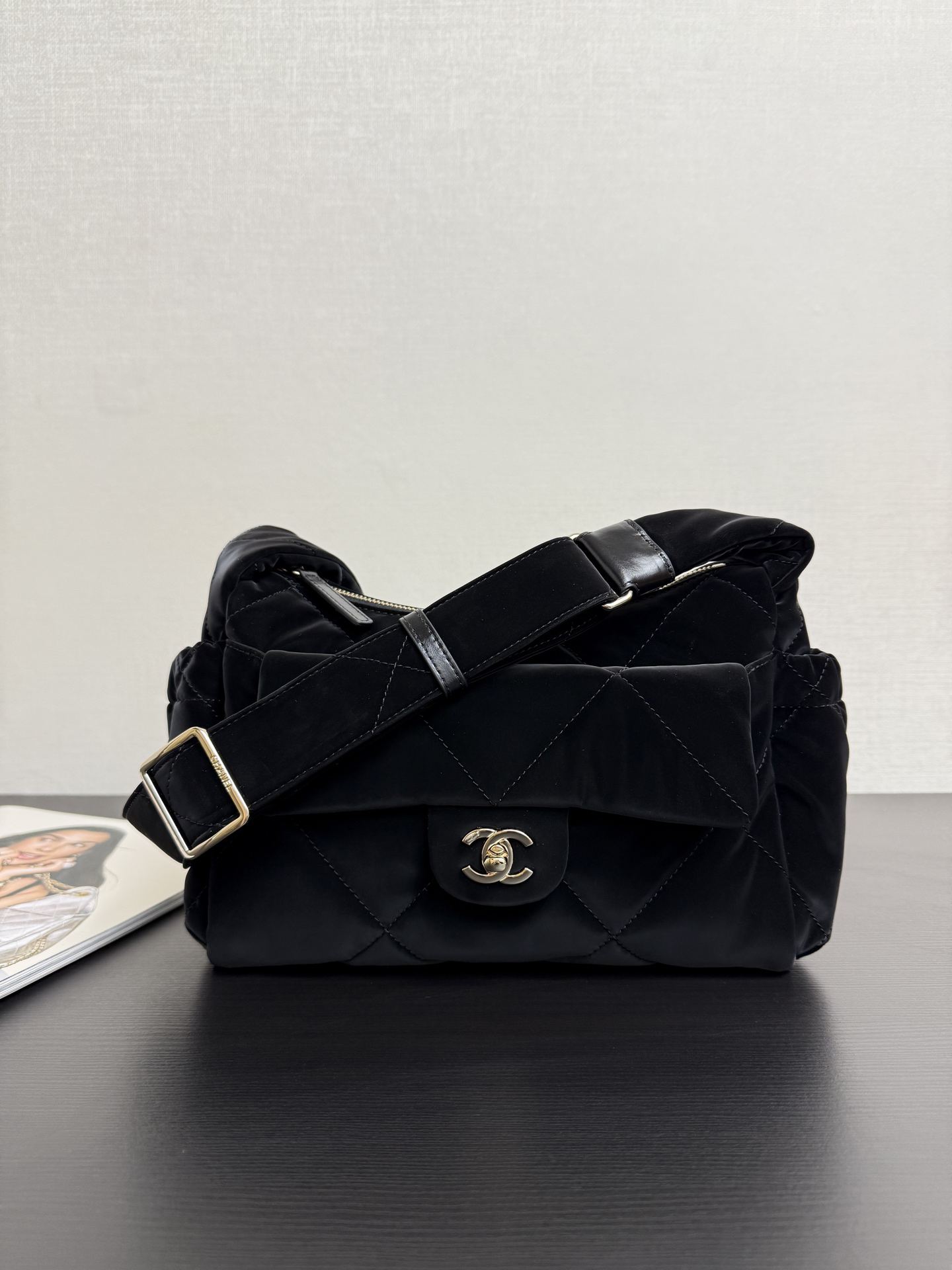 [TOP] CHANEL Bowling Bag Velvet-effect Nylon 20×32×12cm - Black & GHW - 711 Luxury