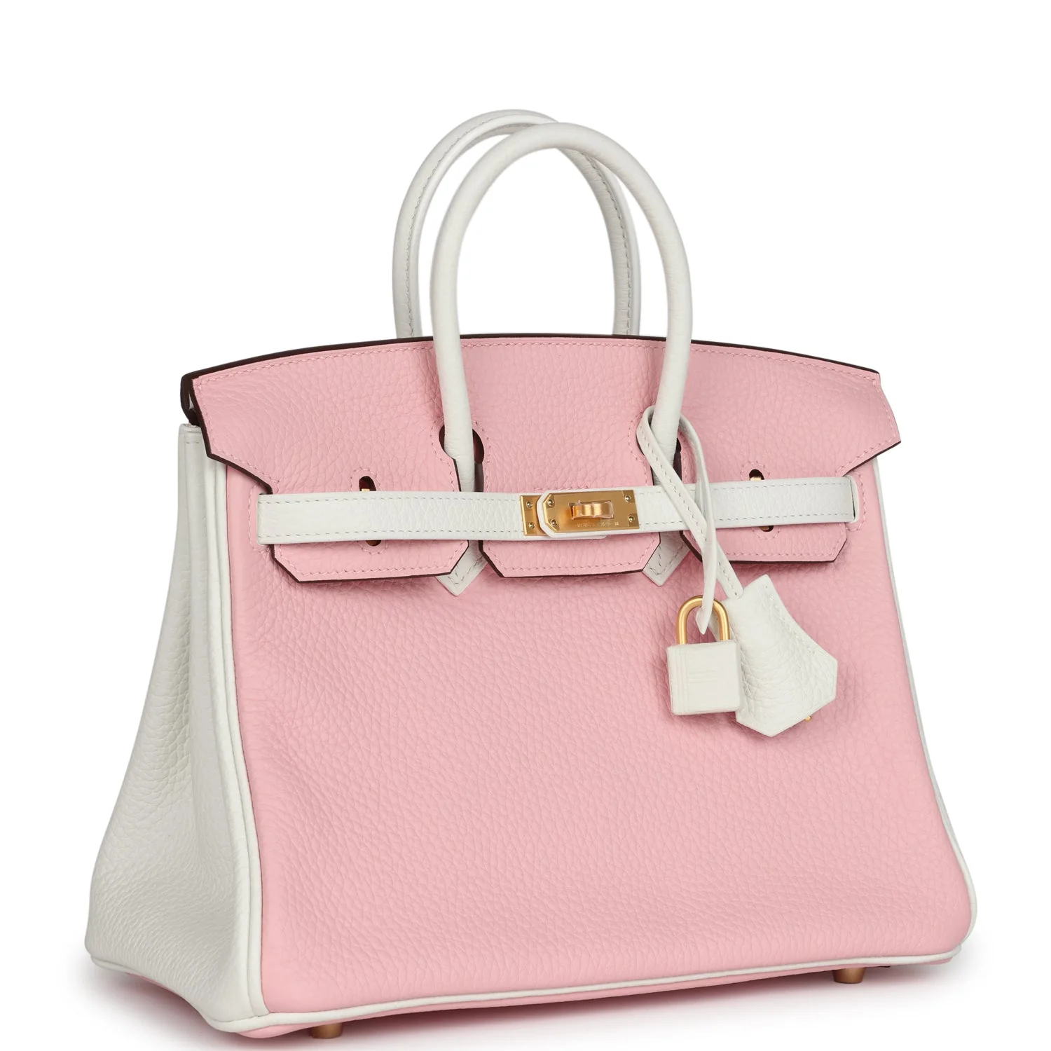 Hermes Special Order (HSS) BirkinRose Sakura and White Clemence Brushed Gold Hardware