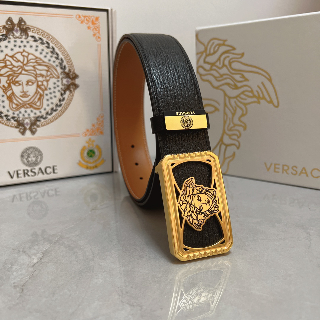 [TOP] VERSACE Men's Belt 3.8 cm - Black - 711 Luxury