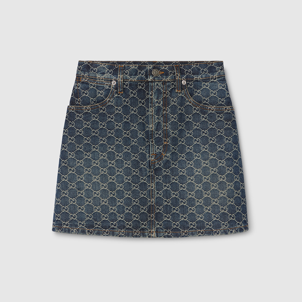 GUCCI GG Cotton Denim Jacquard Mini Skirt #383993