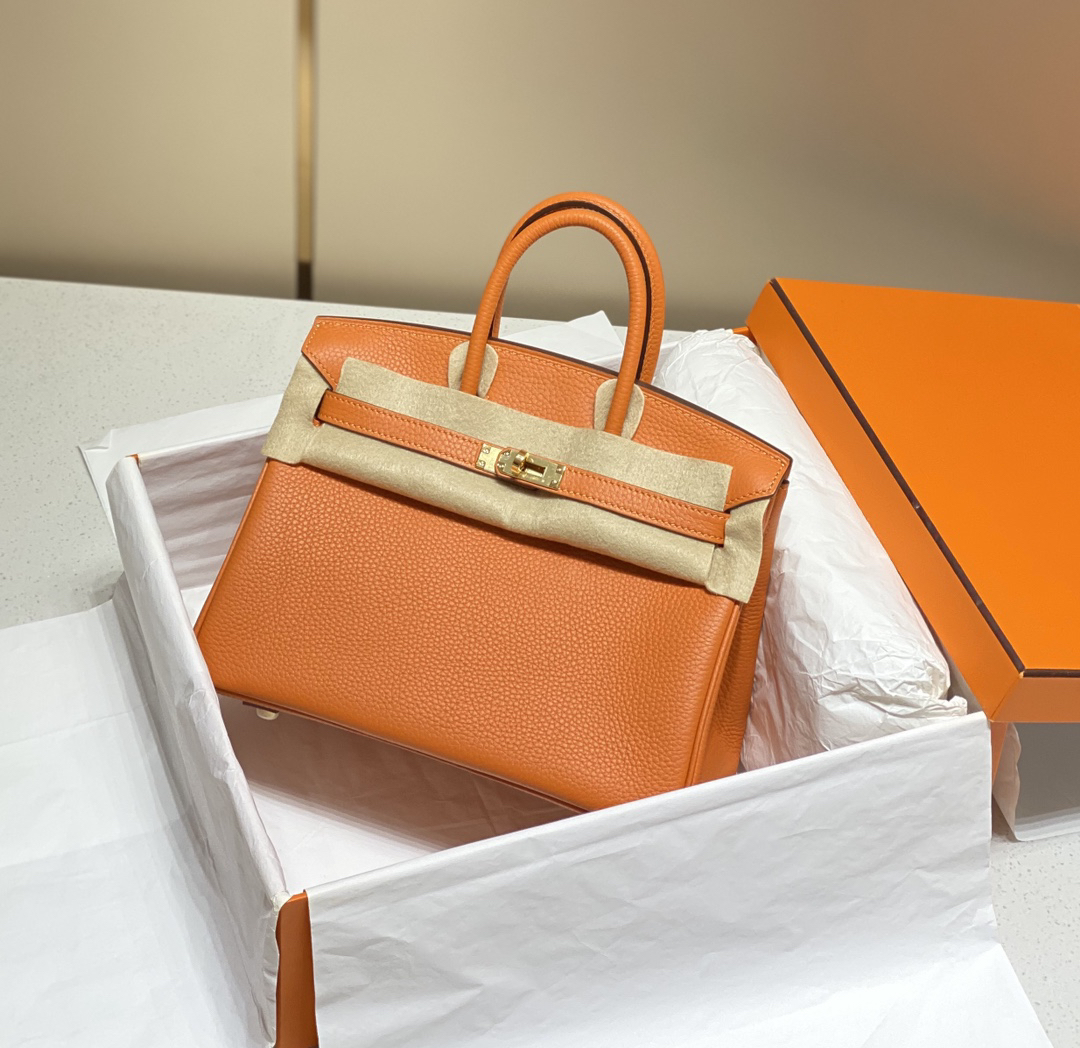 [TOP] HERMES Birkin Togo Leather 25cm - Orange & GHW