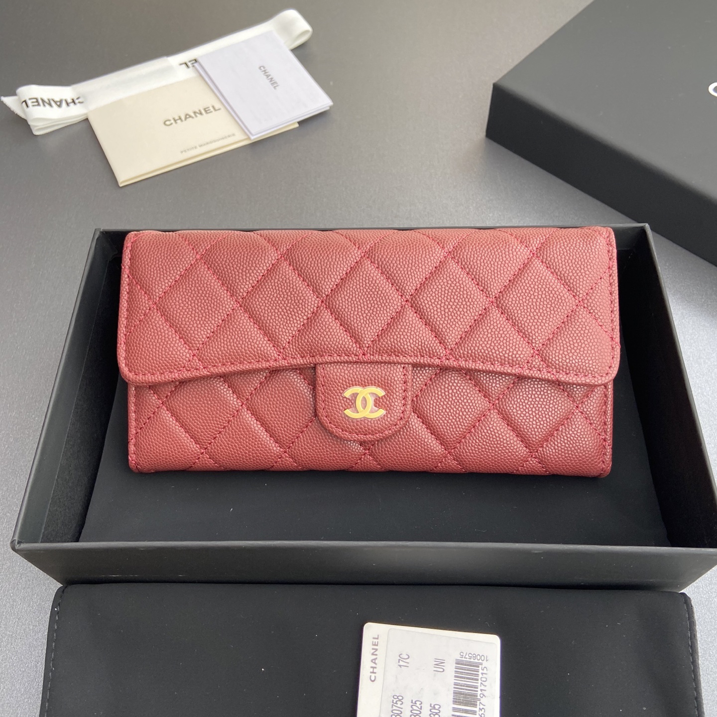 [TOP] CHANEL Long Folding Caviar Wallet 19cm - Dark Red - GHW - 711 Luxury