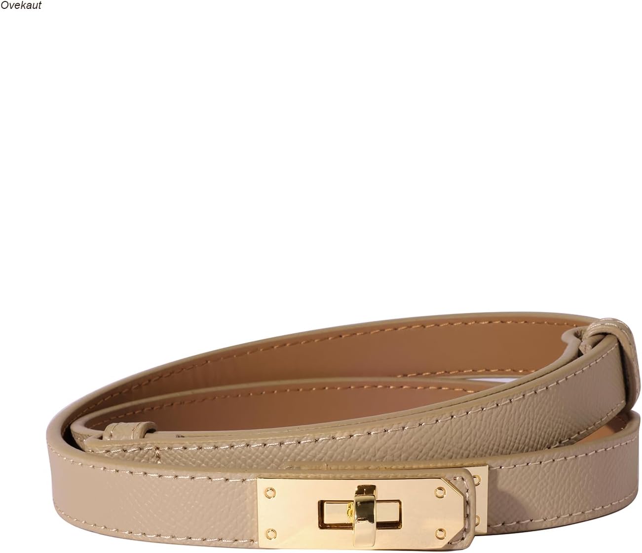 Ovekaut Women Skinny Leather Belt Solid Color Alloy Turn Lock Adjustable Waistband for Dresses Jeans Coats
