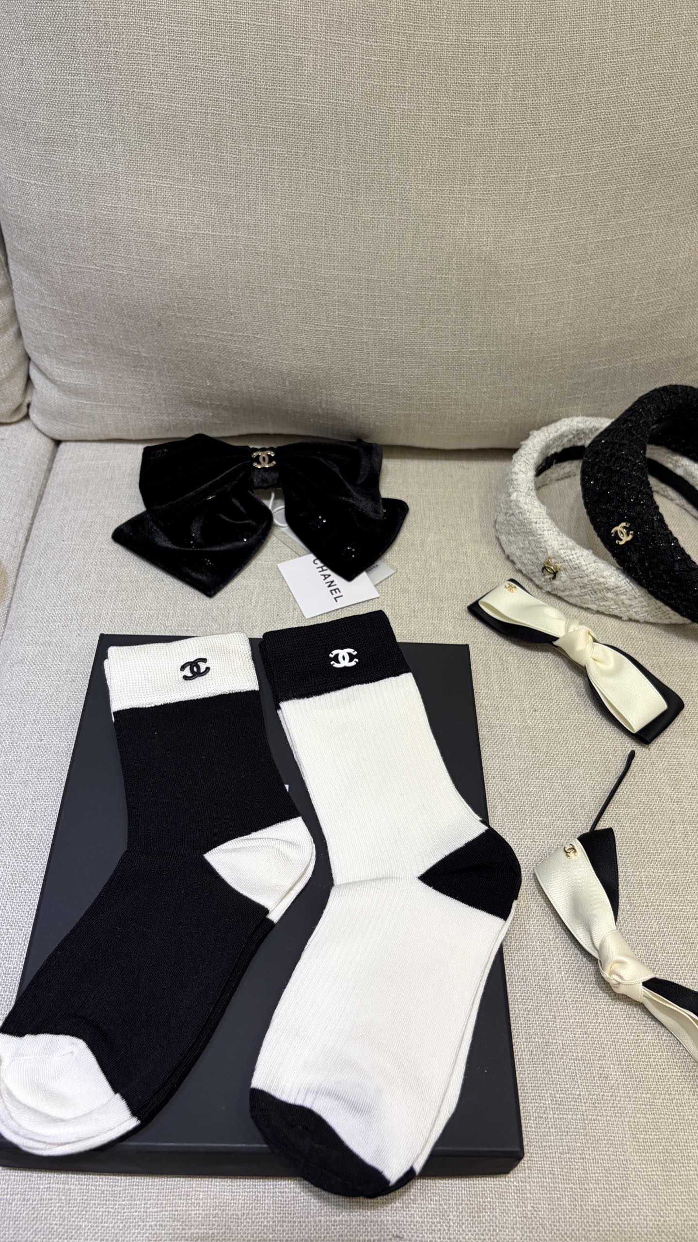 Chanel Socks Silk Cotton Black White #389507