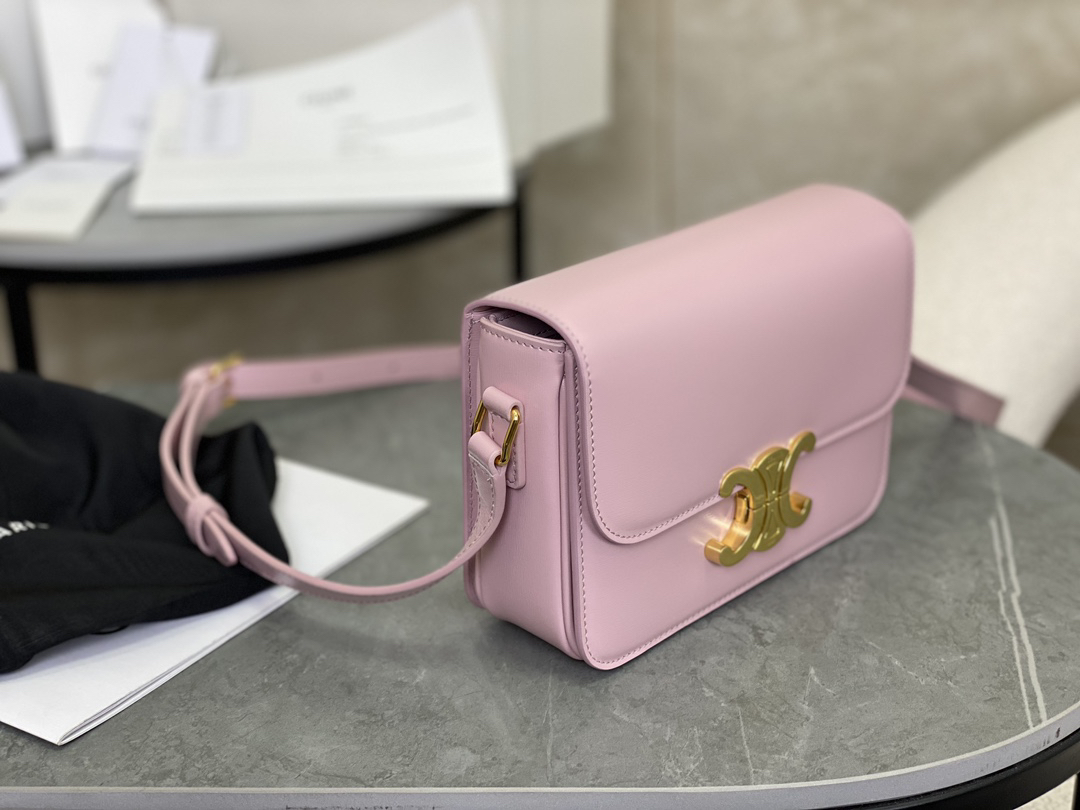 [TOP] CELINE Triomphe Bag Box Leather 18.5x14x6cm - Pink - 711 Luxury