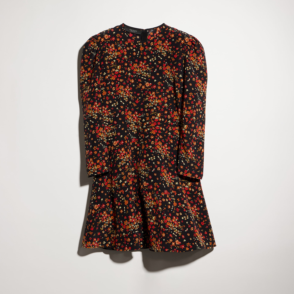 Gucci black Clothing GUCCI Printed Silk Dress in black and red #390361 | Nigo Office