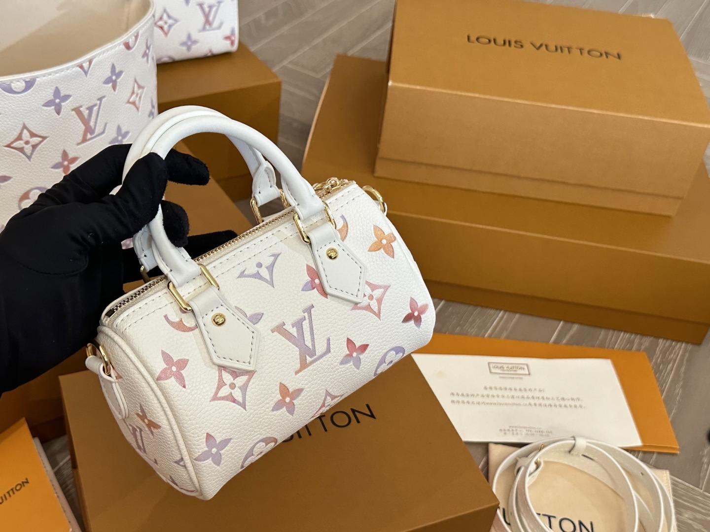 Louis Vuitton Nano Handbag White Multicolor Patterns (Replica)