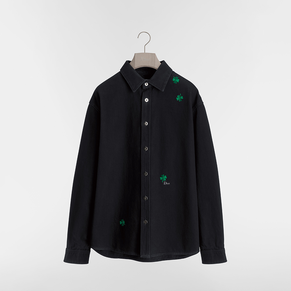 DIOR Long Regular Jeans with Dior Clover Embroideries Black Cotton Twill Jacket #380000