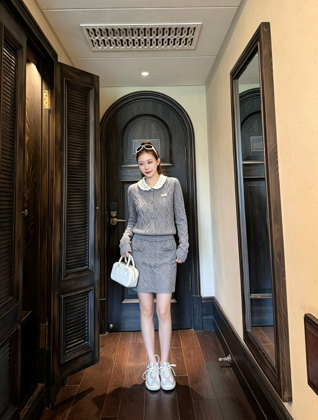 [TOP] Miu Miu Cardigan and Skirt Set - Grey - 711 Luxury