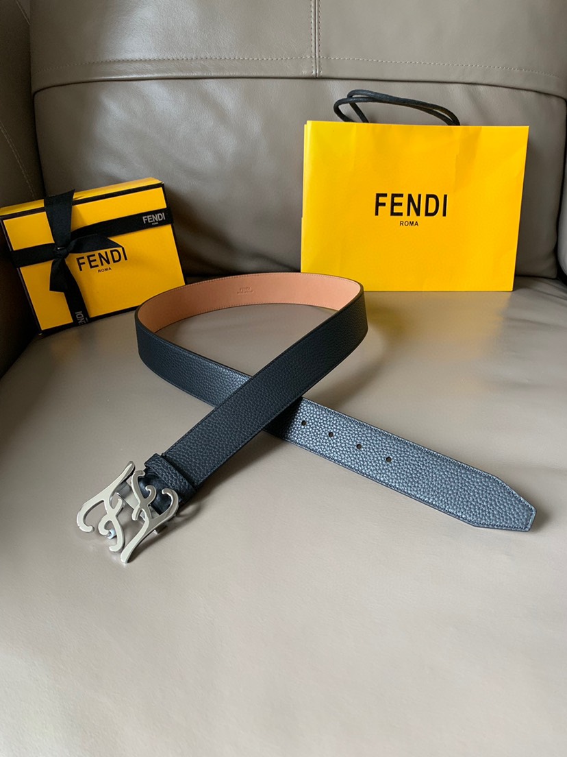 [TOP] FENDI Men's Belt Cowhide 4cm - Black and Pink - 711 Luxury