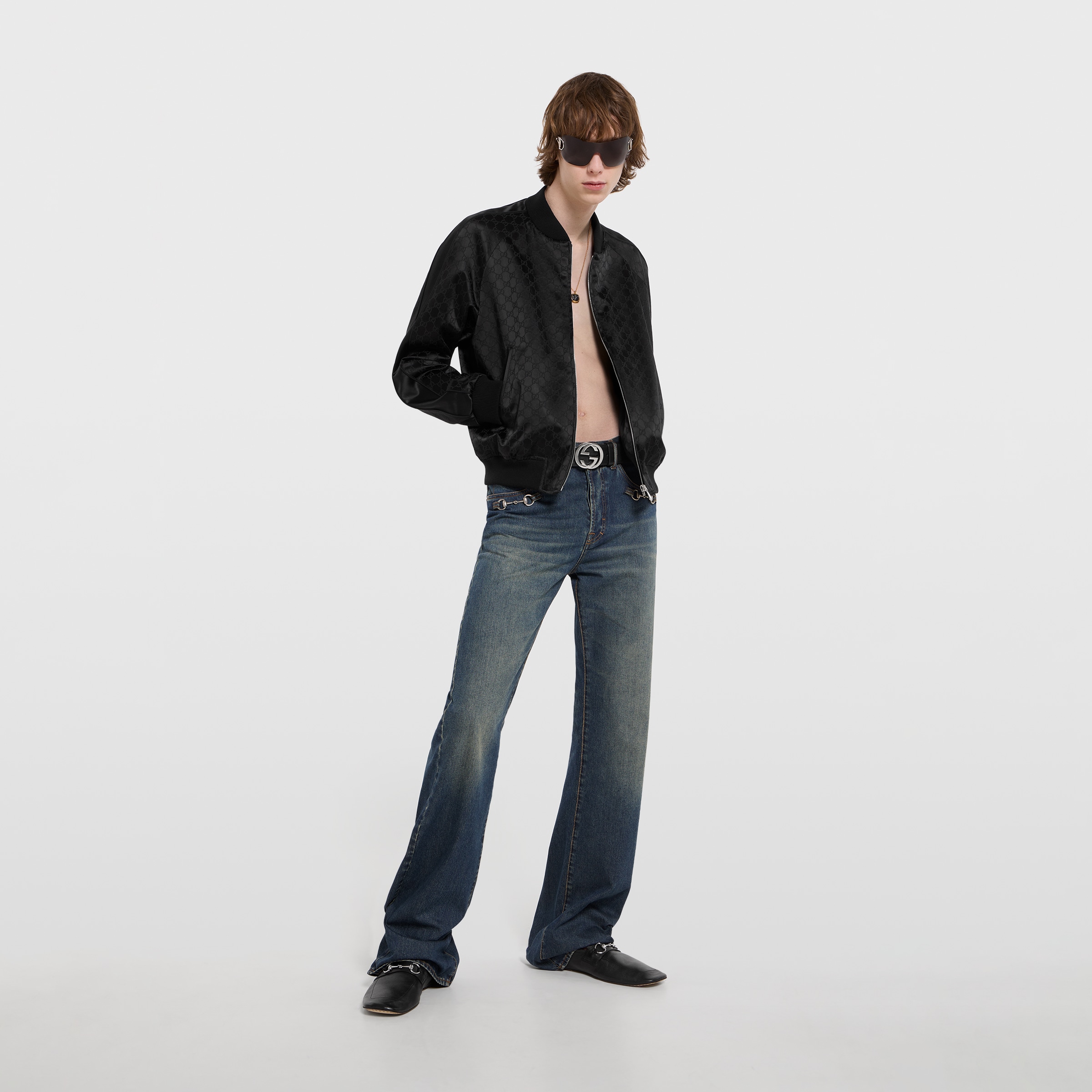 Gucci black Clothing GUCCI GG Cotton Satin Zip Jacket With Piping in Black #395208 View 2 | Nigo Office