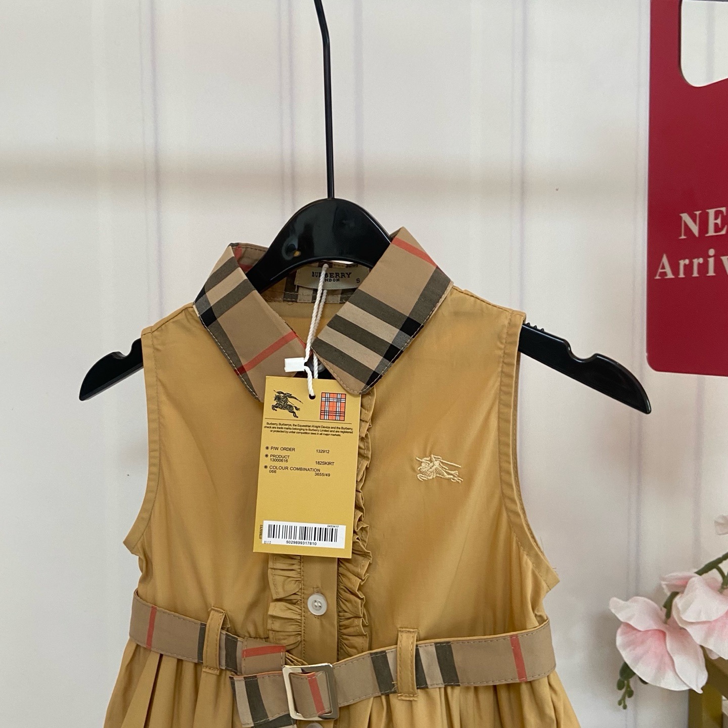 Burberry Girls Vintage Check Collar Belt Sleeveless Shirt Midi Dress Kids Sizes 90-130 Khaki