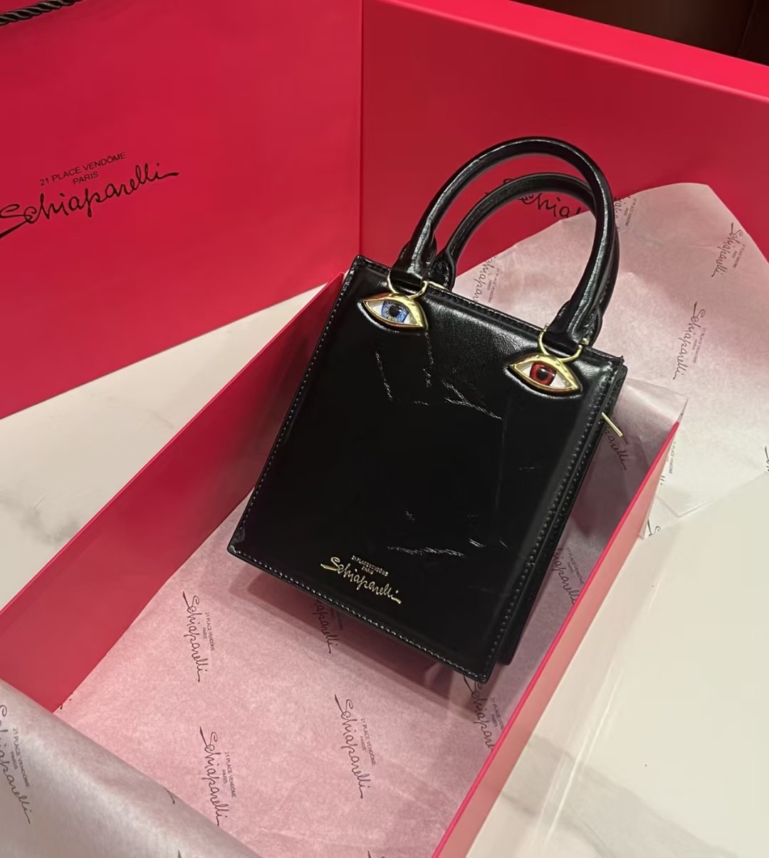 [TOP] Schiaparelli Anatomy Face Bag 17x15x5.5cm - Black - 711 Luxury