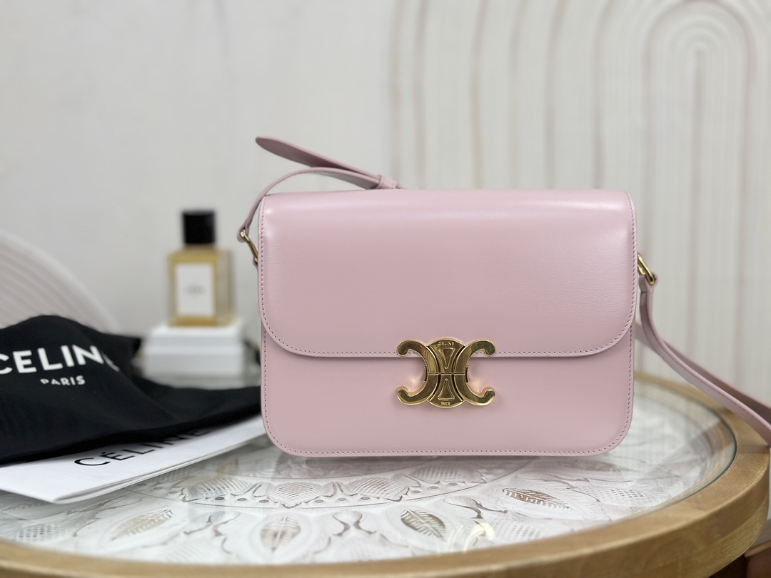 [TOP] CELINE Triomphe Bag Box Leather 22.5x16.5x7.5cm - Pink - 711 Luxury