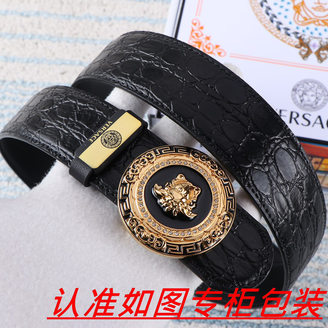 [TOP] VERSACE Men's Belt 3.8 cm - Black - 711 Luxury