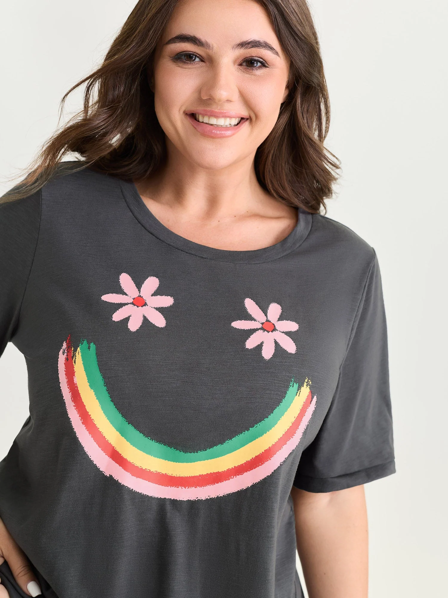 Happy Rainbow Print Round Neck T-Shirt
