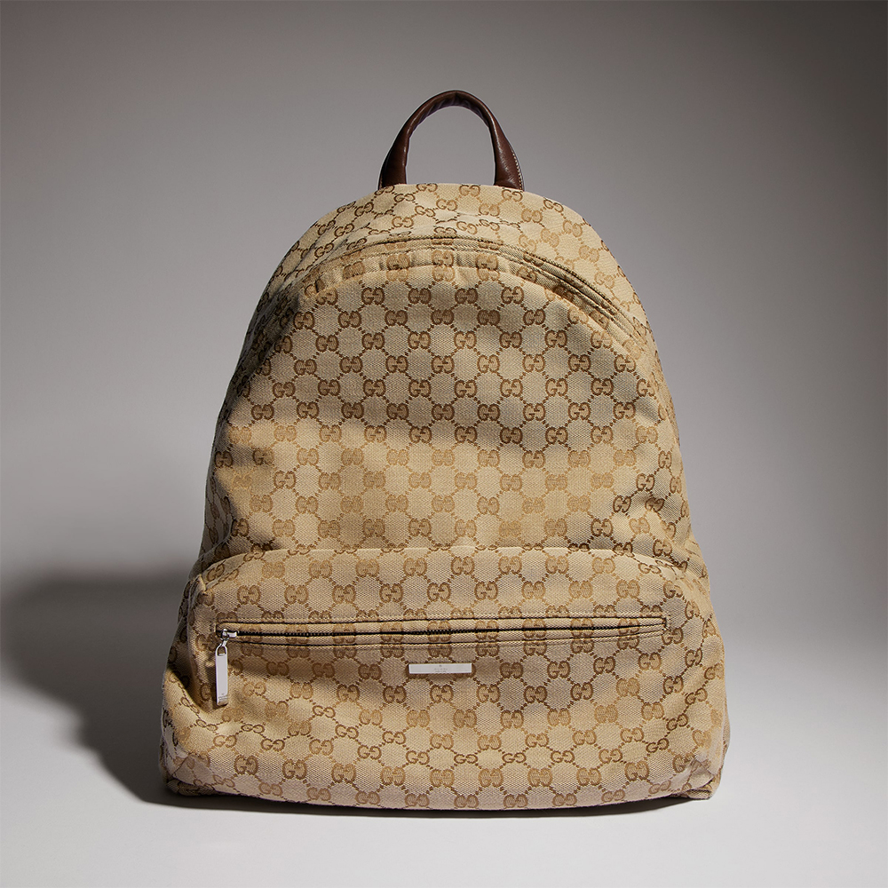 Gucci brown Bag GUCCI Large Gucci Tag Backpack in Sand and Brown GG Canvas #386535 | Nigo Office