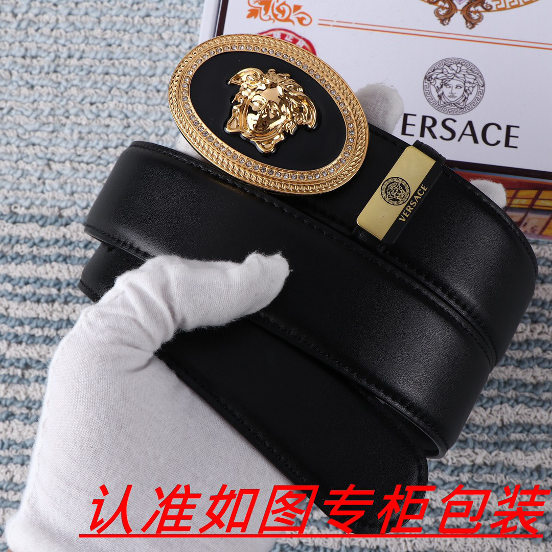 [TOP] VERSACE Men's Belt 3.8 cm - Black - 711 Luxury