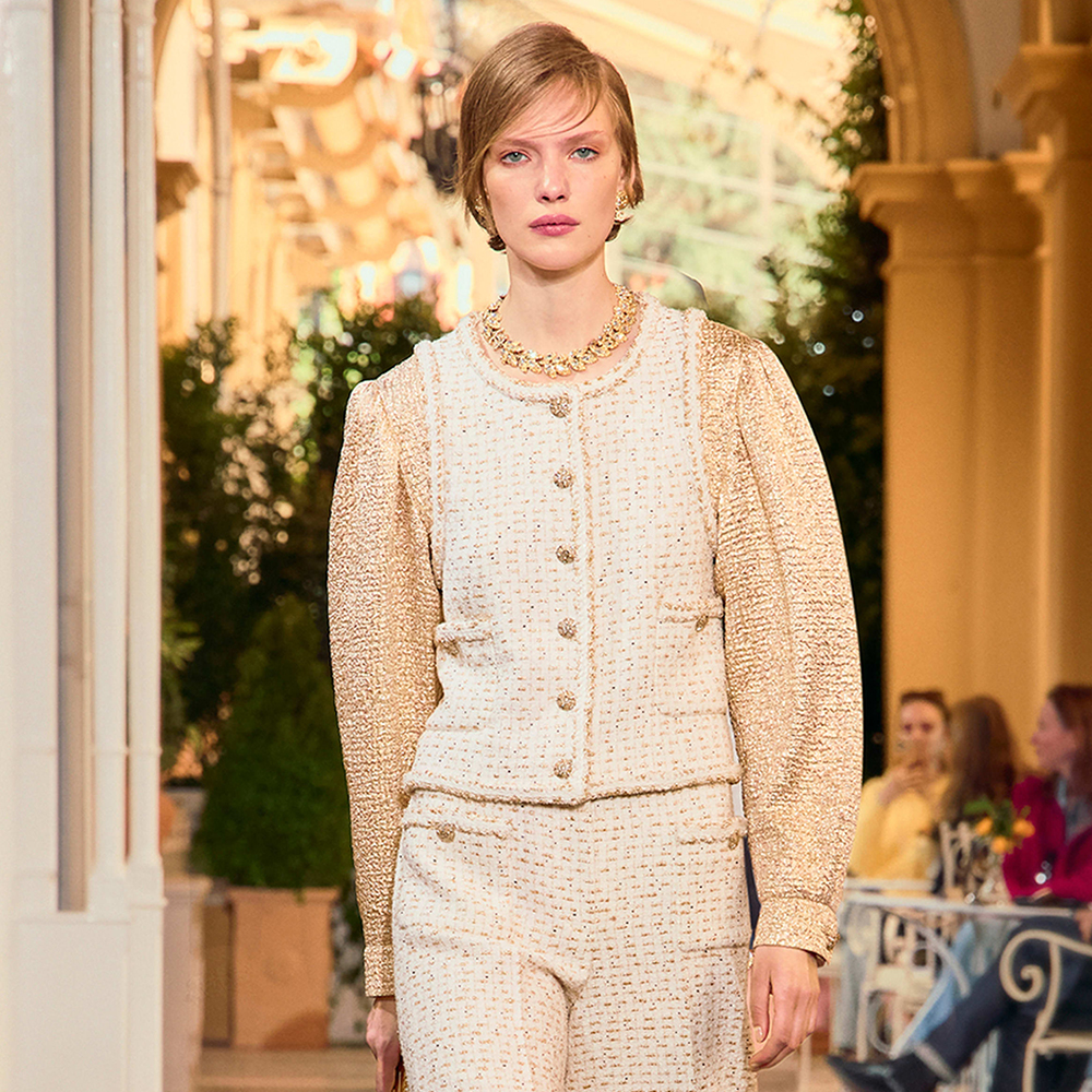 Chanel gold Clothing Chanel Jacket Cotton Wool Tweed Ecru Gold | Nigo Office