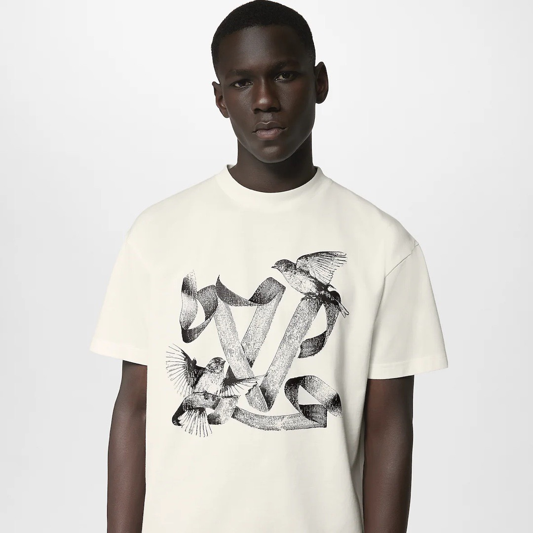 Louis Vuitton white Clothing Louis Vuitton LV Birds Printed Cotton T Shirt White 1ABXR5 #380395 View 2 | Nigo Office