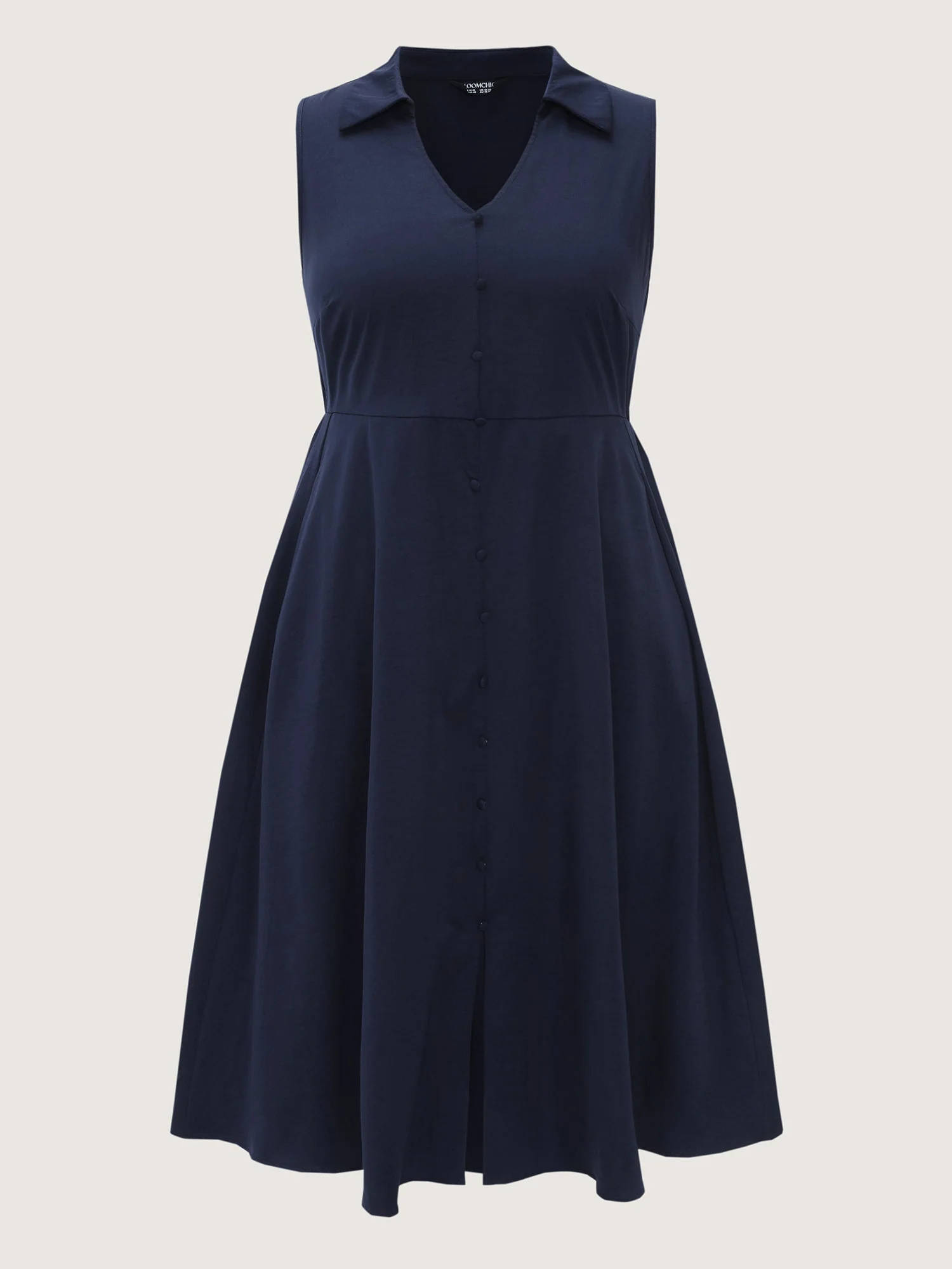 Collar Pockets Button Detail Midi Dress