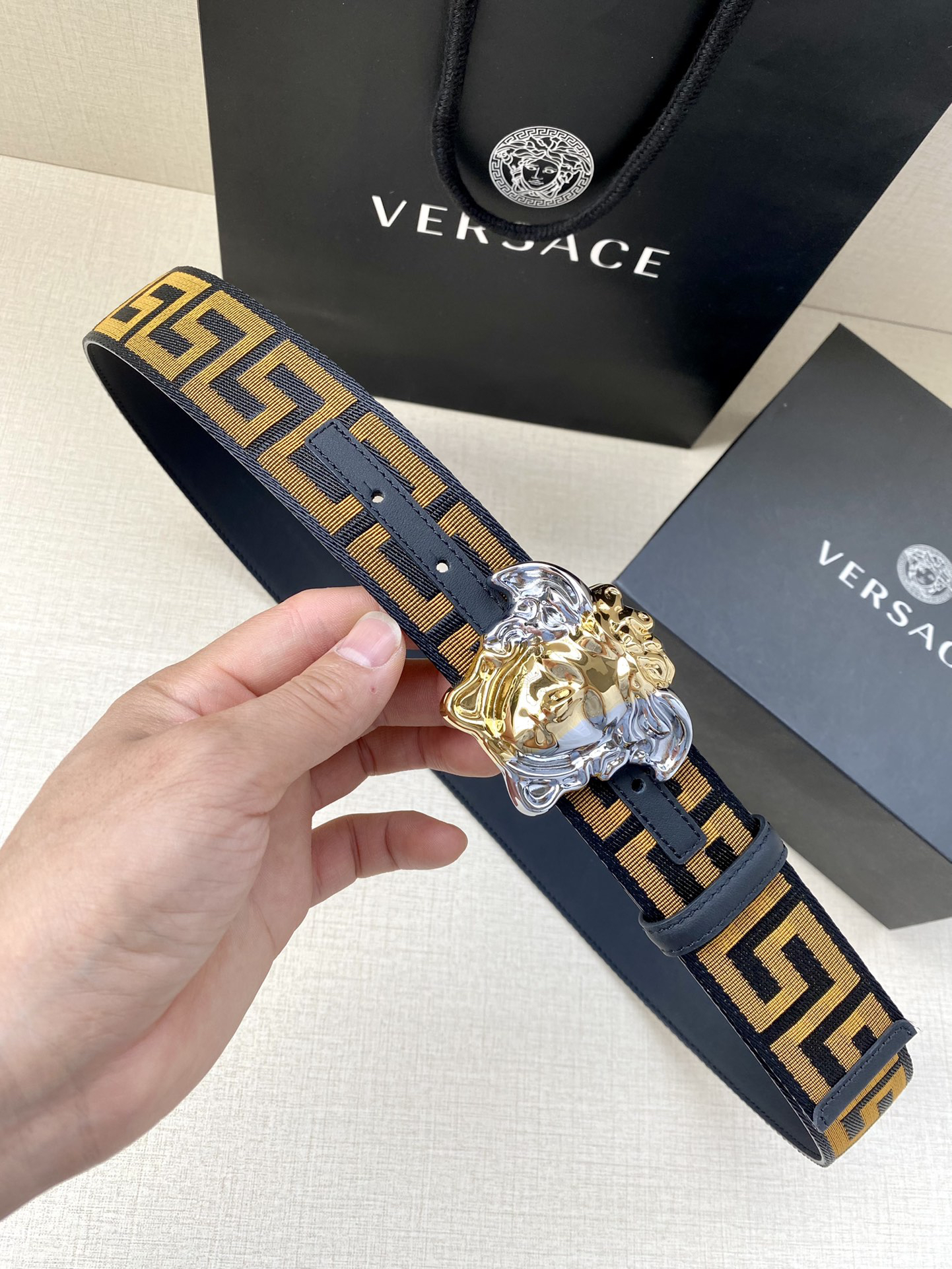 [TOP] VERSACE Men's Belt 3.8 cm - Black - 711 Luxury