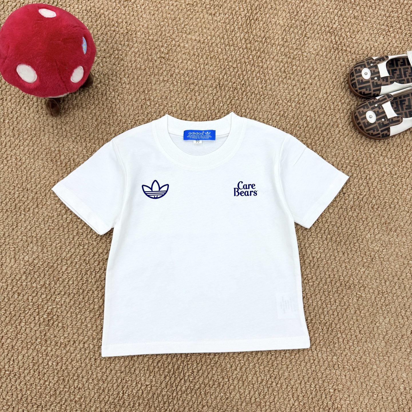 Adidas Unisex Kids White Care Bears Cartoon Graphic Short Sleeve Crew Neck T-Shirt Boys Girls Sizes 90-160