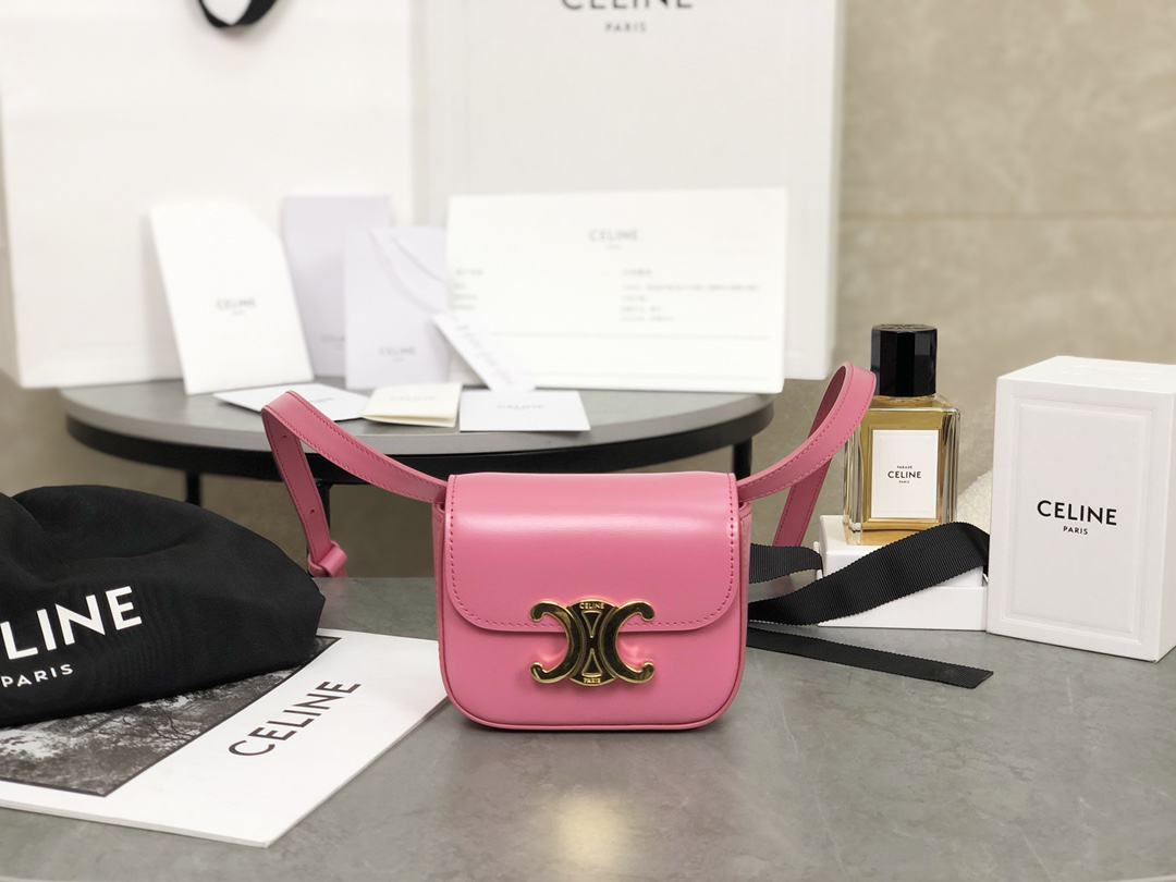 [TOP] CELINE Triomphe Mini Bag Cowhide 11x8x4cm - Pink - 711 Luxury