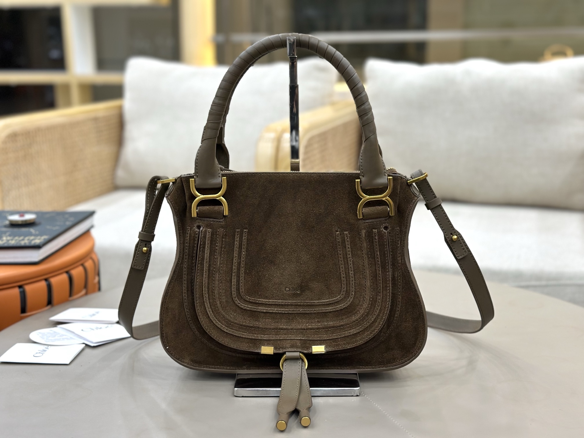 [TOP] Chloe Marcie Bag Suede Leather 36*28*12cm - Green - 711 Luxury