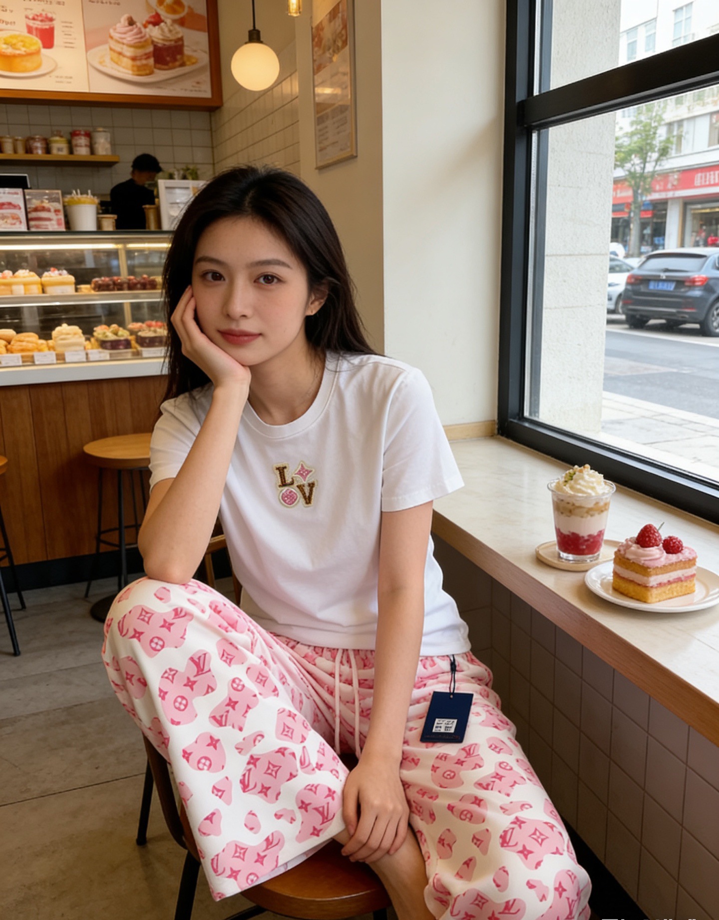 [TOP] Louis Vuitton LV  T-shirt + Pants Suit - Pink