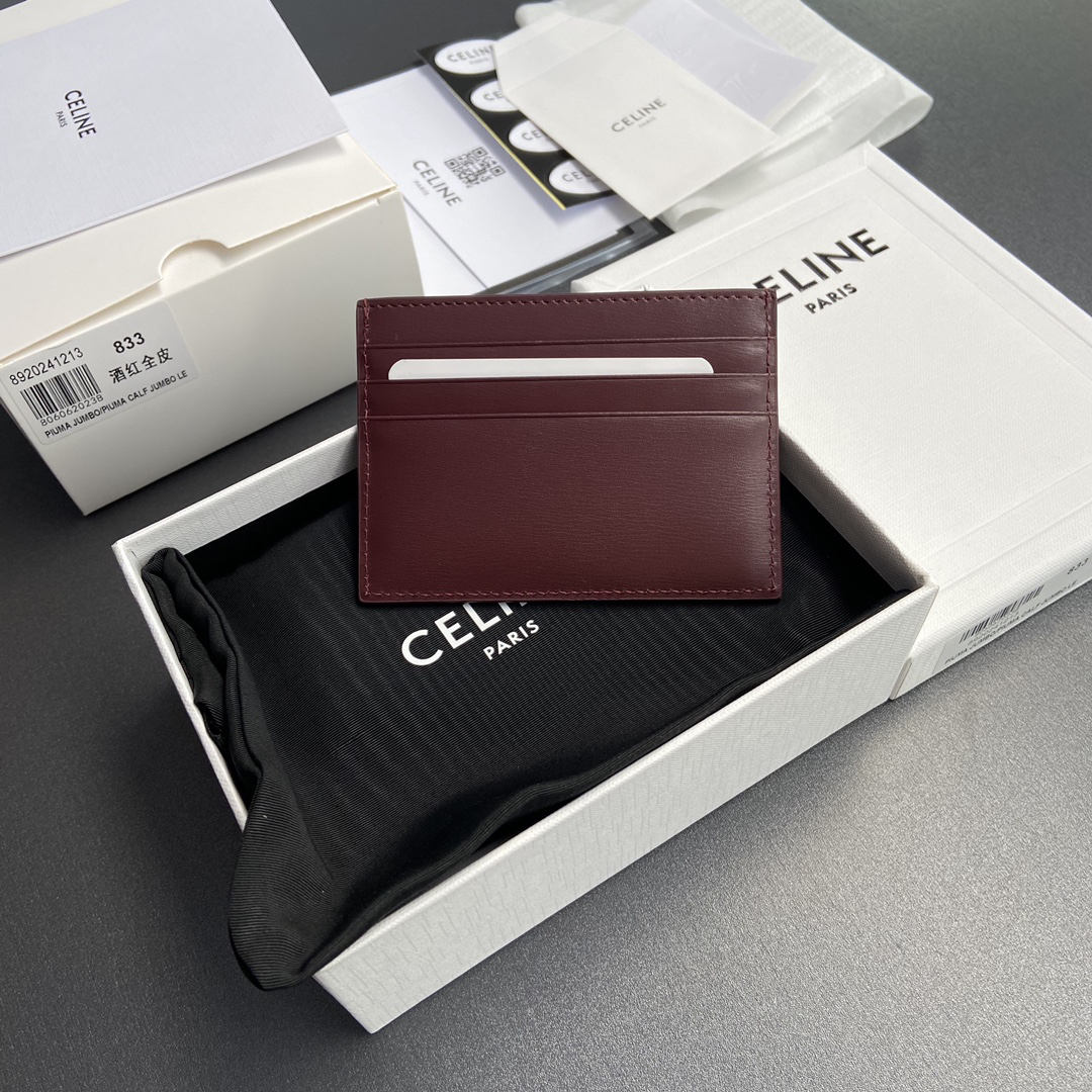 [TOP] CELINE Triomphe Logo  Card Holder 11-8 cm - Claret - 711 Luxury
