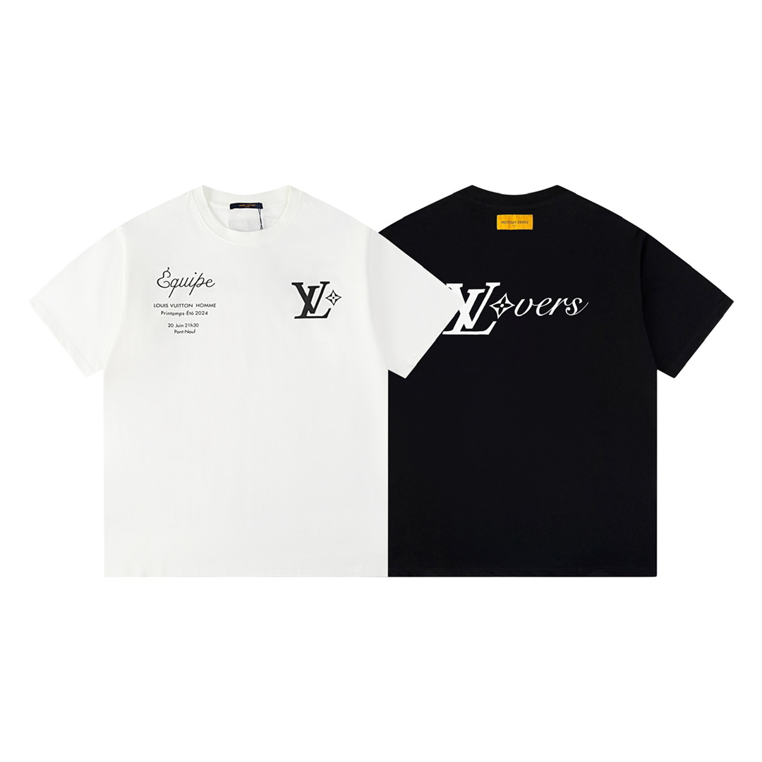 [TOP] Louis Vuitton LV Men's/Women's Logo Short-sleeve T-shirt - Black/White