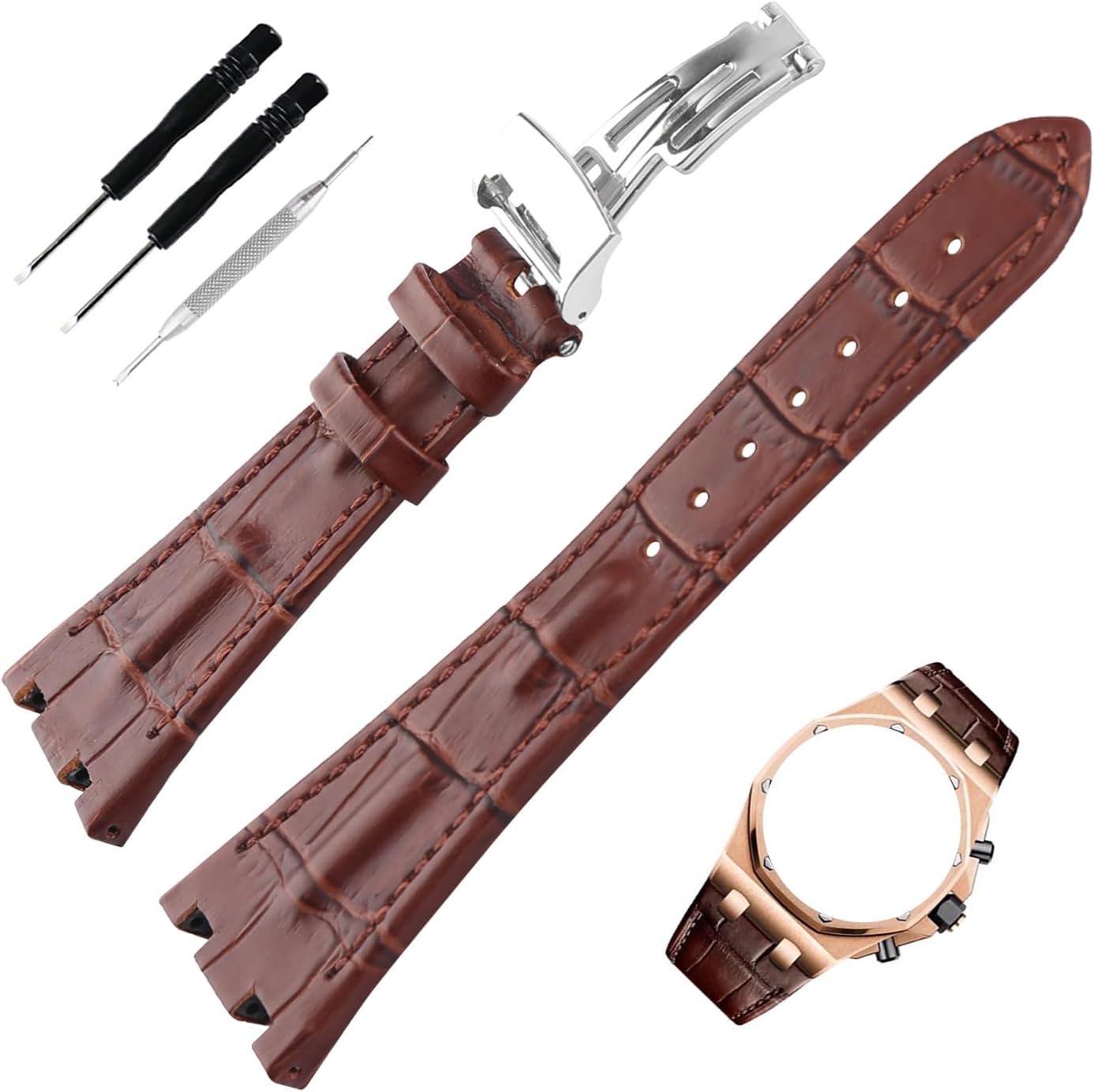 Topuly 28mm Leather Watch Band Compatible for Audemars Piguet AP Royal Oak Offshore 15703(Men's style) 15710 26170 26176 26237 26470 26703 28 mm Silicone Strap Wirstband accessories replacement for Men and Women