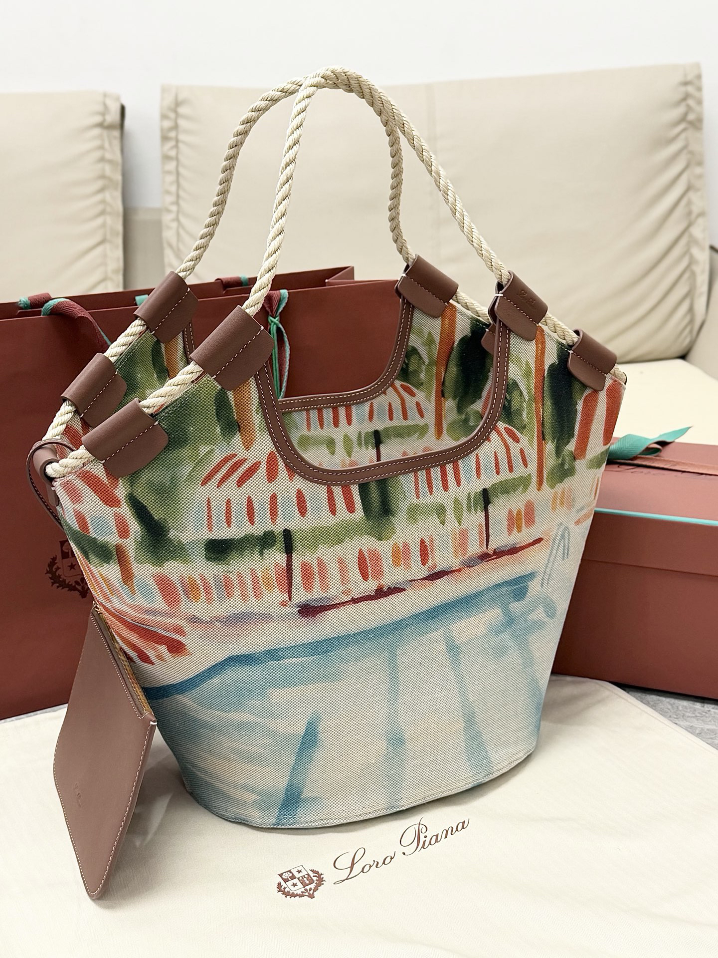 [TOP] Loro Piana Ghiera Shoer Bag Canvas 36x27x22.5cm - Beige - 711 Luxury