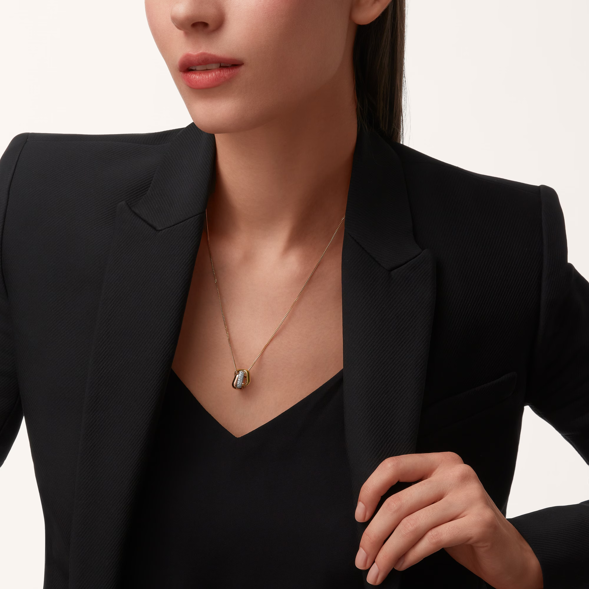 Carty Three Circles Necklace, Three Tone, Square,Moissanite