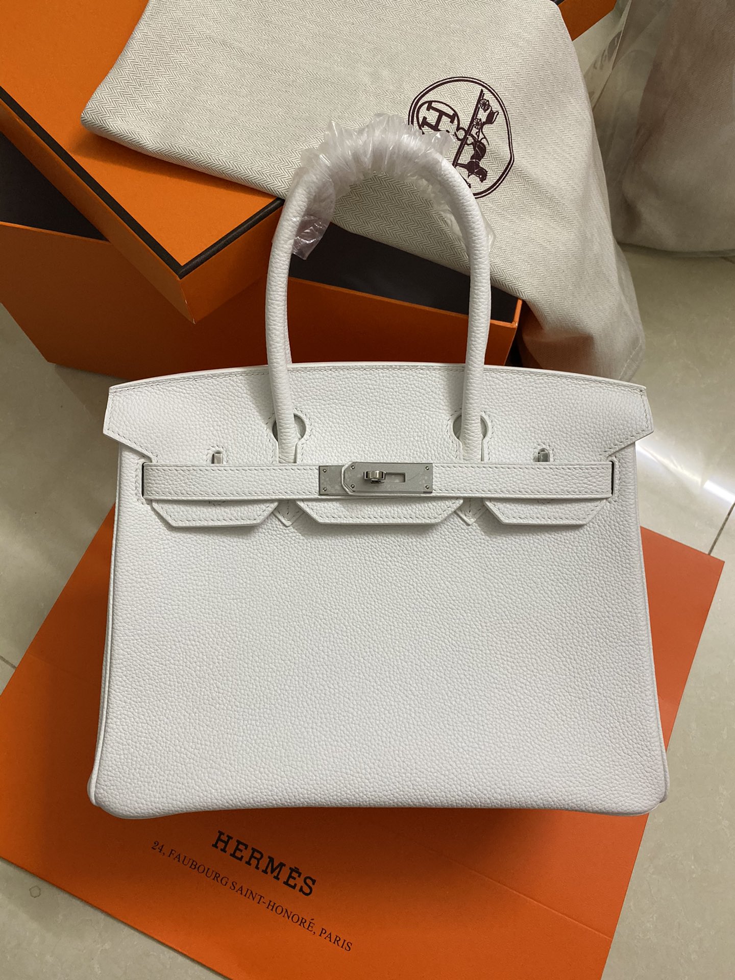 [TOP] HERMES Togo Birkin Bag 30cm - White&SHW - 711 Luxury