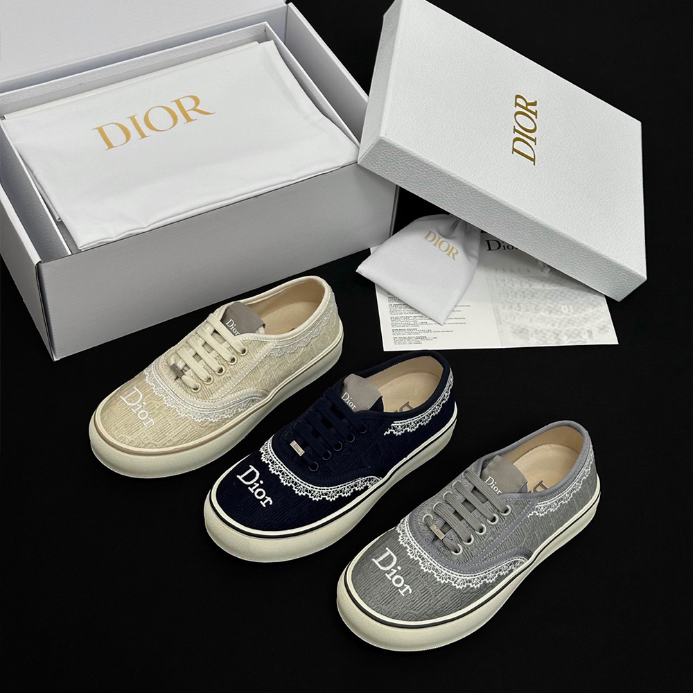 Dior Saltwind Round Toe Lace-up Embroidery Colorful Lace Low-top Canvas Shoes #380451