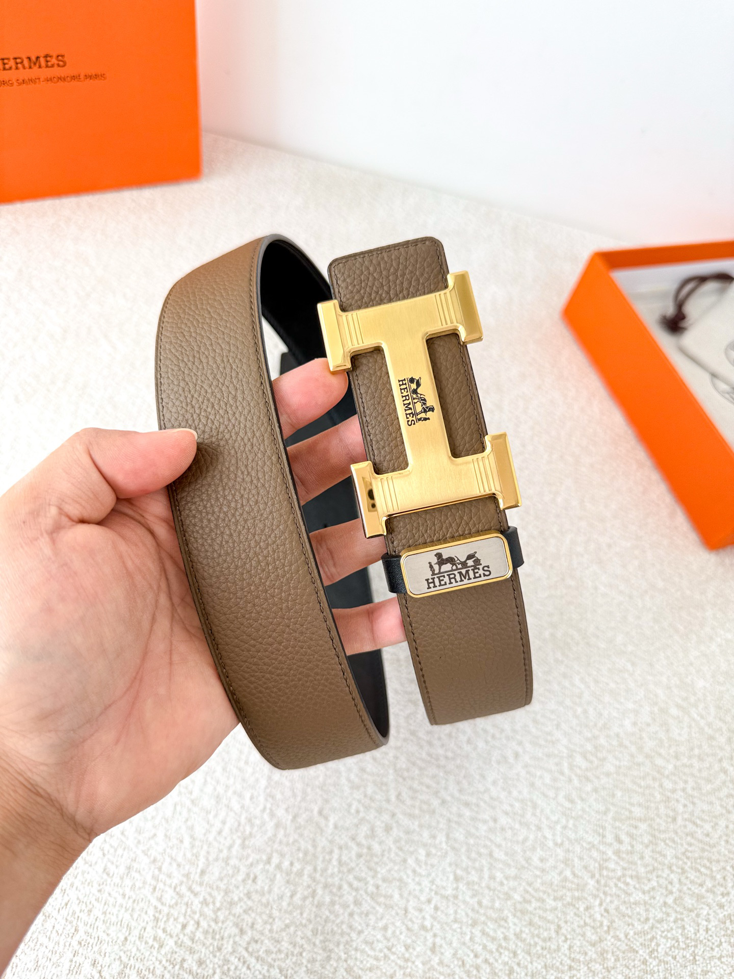 [TOP] HERMES Men's Buckle Logo Belt 3.8cm - Brown - 711 Luxury