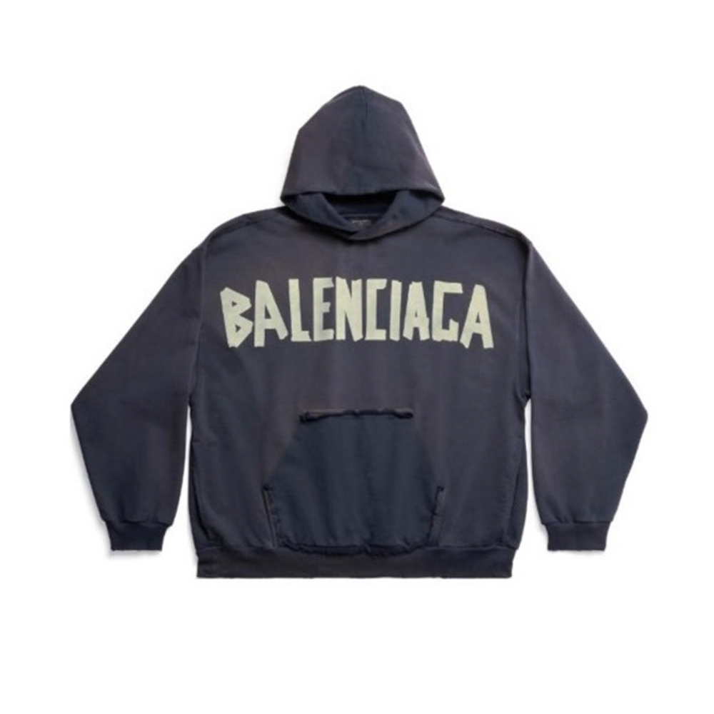 Balenciaga Tape Type Ripped Pocket Dark Blue Velvet Large Fit Hoodie #152475