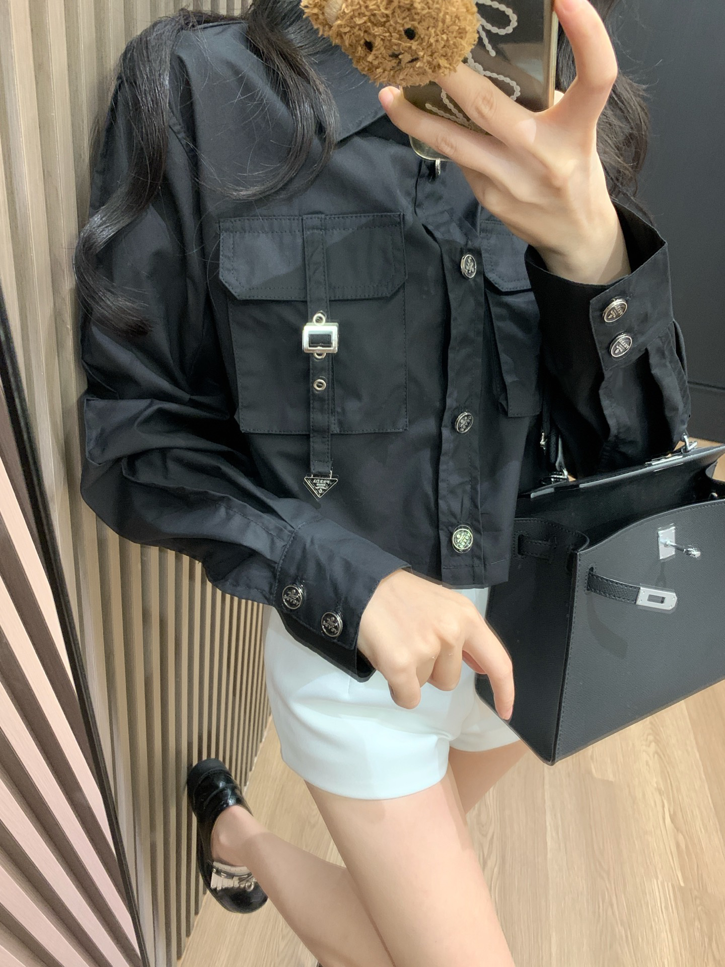 [TOP] PRADA Workwear-Style Short Shirt - Black