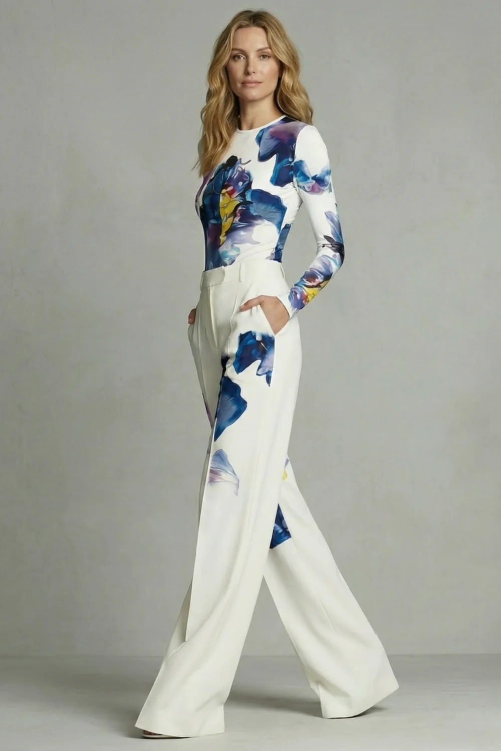Celestique – Artistic colourblock elegance – Top and trouser set